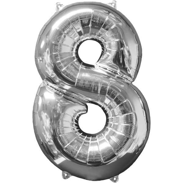 Anagram - Folienballon Heliumballon Zahl 8 - 66 cm - silber - ohne Helium